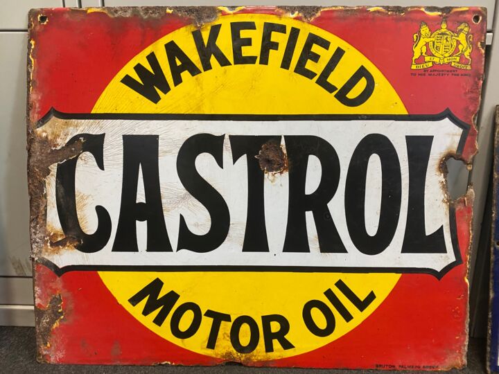 Castrol Vintage Castrol Motor Oil Porcelain Sign Flange Double Sided Wakefield England " 